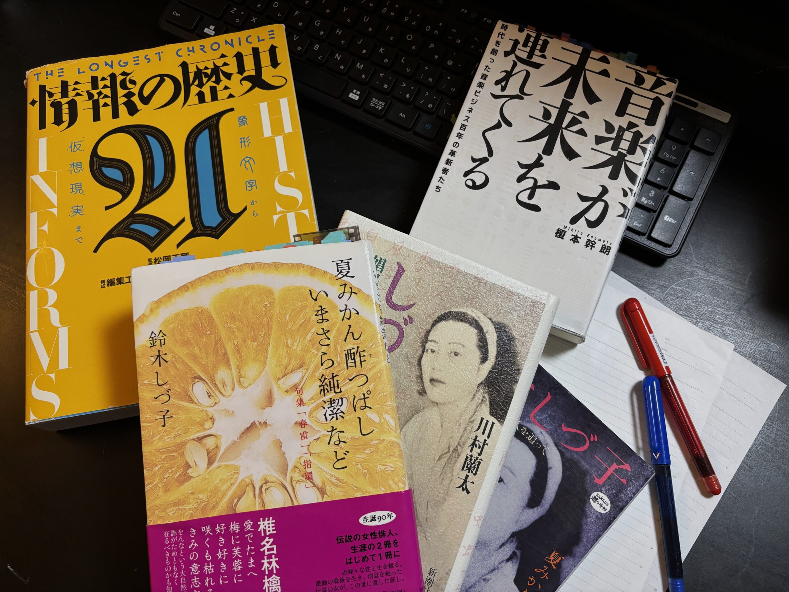情報の歴史21、音楽が世界を連れてくる、鈴木しづ子関連のほんとキーボード、筆記具